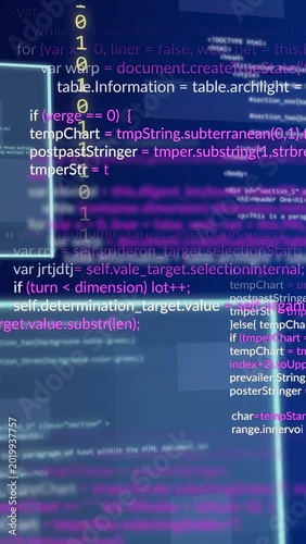 Vertical video: On pink code sharpening cyan panels sliding, bits flowing, marking parsing