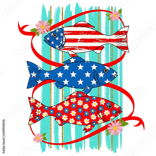 4th of july independence day 250 years anniversary patriotic fish isolated on transparent background
