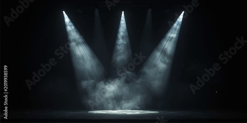 Tablou pe pânză Spotlight stage light show with glowing beams smoke and colorful motion on a dar