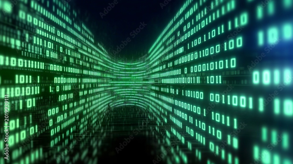Fototapeta premium Futuristic Digital Age Visualization with Binary Code, Data Streams, and Virtual Reality Concepts