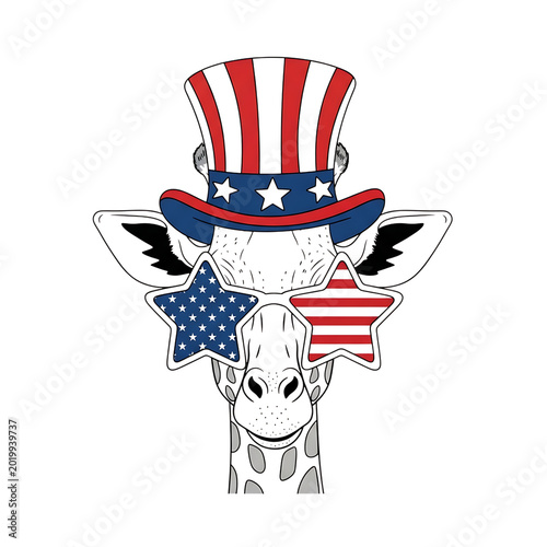 Festive giraffe illustration 4th of july independence day 250 years anniversary celebration graphic