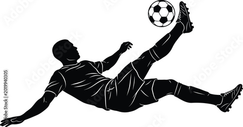 Valokuva Black silhouette vector of a male soccer player performing a dynamic bicycle kic