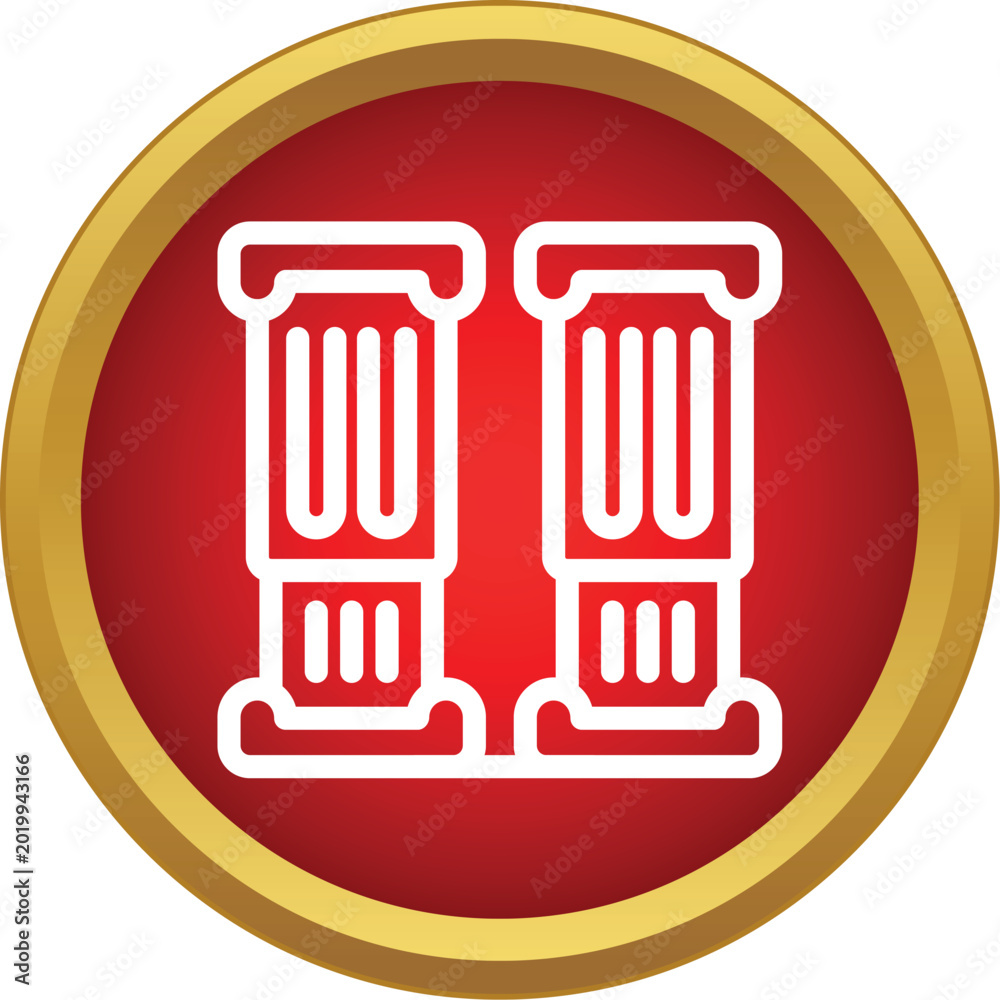 Fototapeta premium Two ancient greco roman columns outlined in white inside a red and gold circle