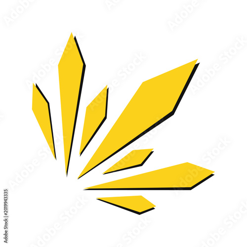 Fotografie Yellow dynamic explosion burst with sharp diamond shapes isolated on transparent background