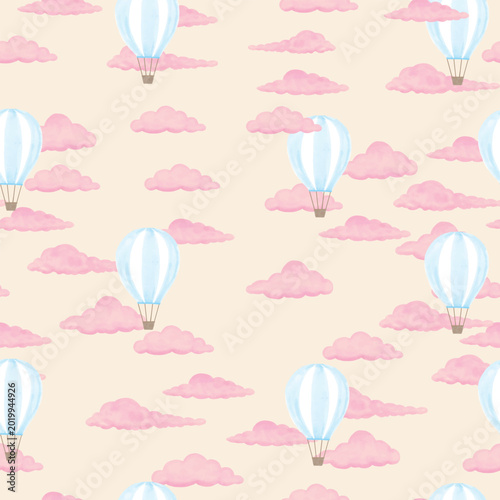 pink cloud pink air baloon pattern white