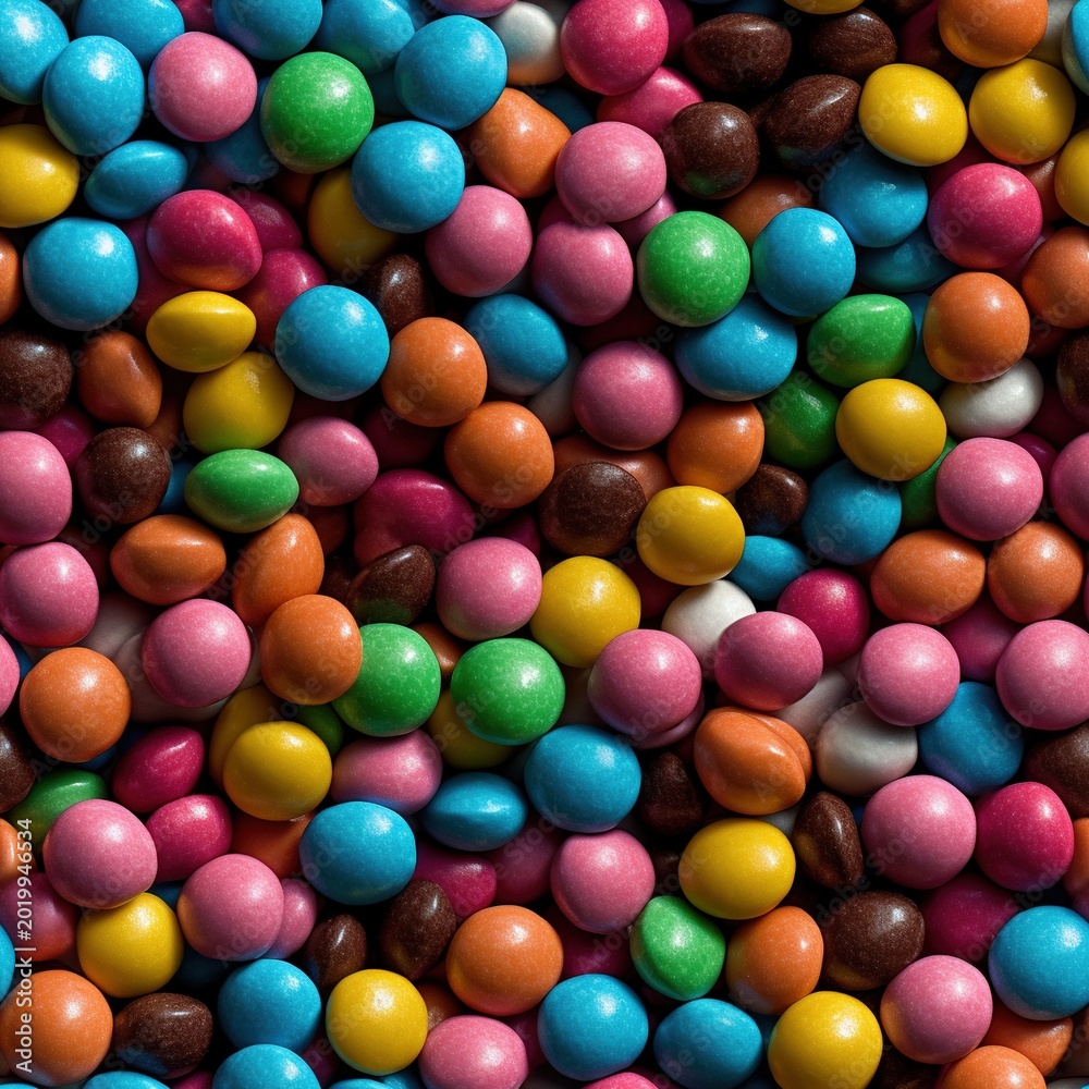 Obraz premium Colorful Candy Coated Chocolate Background with Assorted Sweet Treats