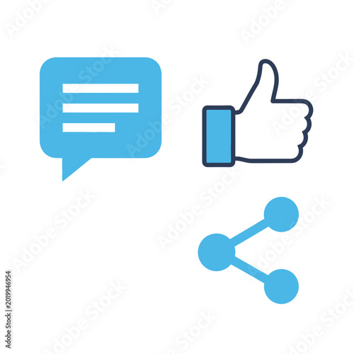 Social Media Icons: Comment, Like, and Share Symbols on White