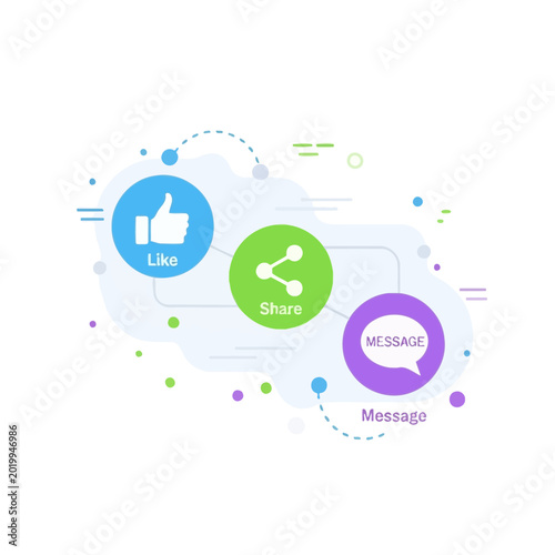 Social media icons: like, share, and message - abstract graphic.