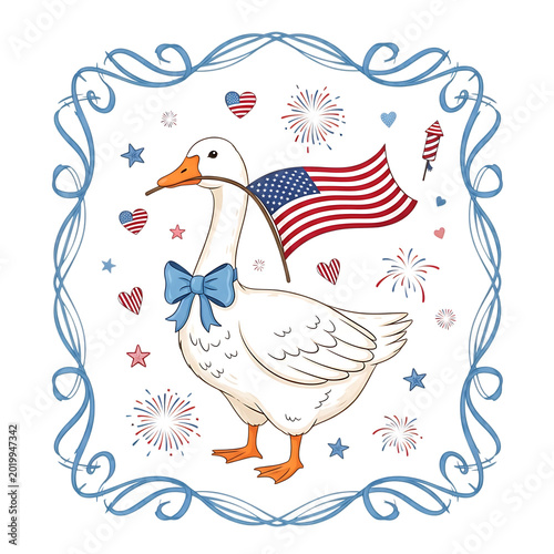 Patriotic goose celebrating 4th of july independence day 250 years anniversary isolated on transparent background