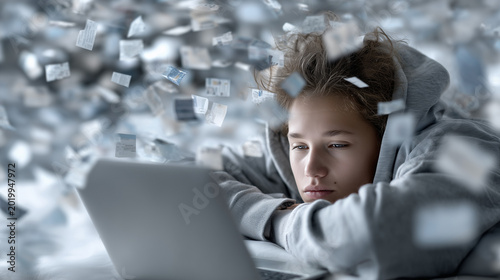 Information Overload Digital Education Floating Browser Tabs Notifications Exhausted Student Dark Room

