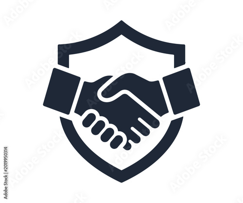 Handshake inside shield icon partnership and security concept