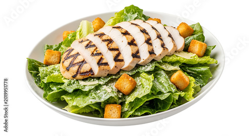 Grilled chicken salad isolated on transparent background