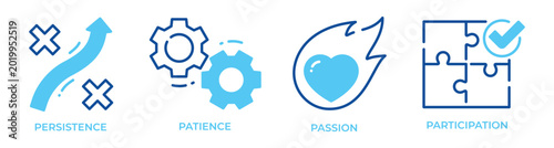 Bild auf Leinwand Abstract icons illustrating persistence patience passion participation