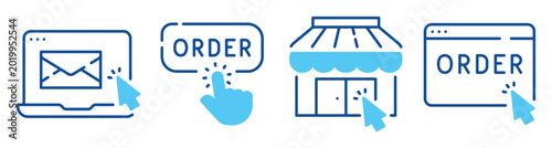 Konstfotografi Ecommerce icons representing online ordering and storefront actions