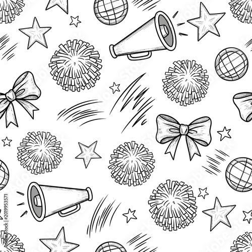 Detailed Line Art Pattern of Cheerleading Equipment