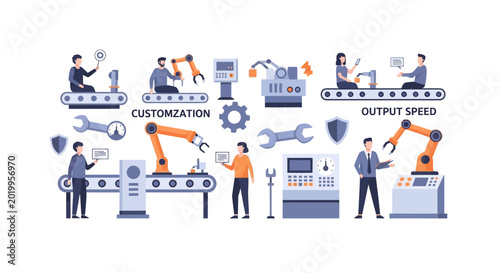 Factory Assembly Line with Customization and Output Speed Controls