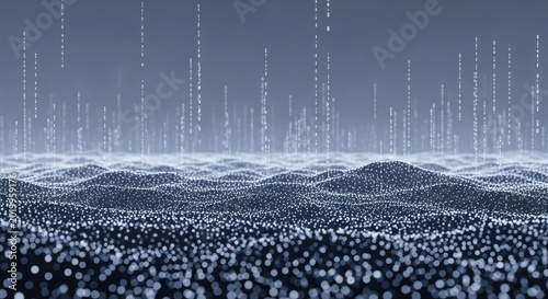 Digital Network Landscape With Falling Binary Code
