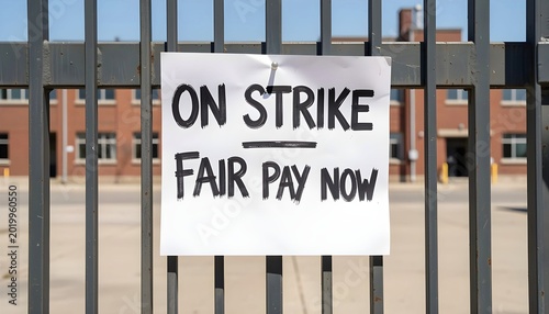 worker strike protest sign demanding fair pay and labor rights