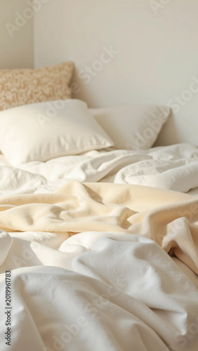 Soft Focus Cozy Bedroom Interior with Natural Light and Minimalist Decor