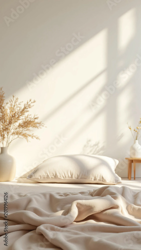 Soft Focus Cozy Bedroom Interior with Natural Light and Minimalist Decor