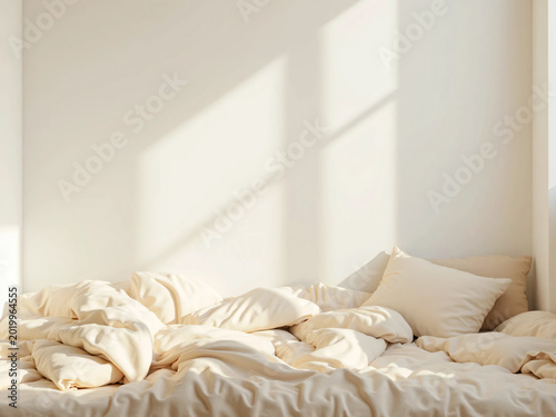 Soft Focus Cozy Bedroom Interior with Natural Light and Minimalist Decor