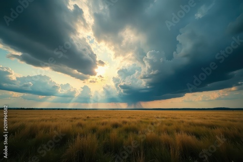 Turbulent cloudscape, brooding sky over open field, weather, sky, afternoon