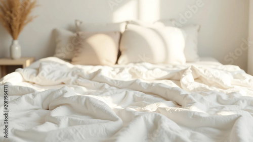 Soft Focus Cozy Bedroom Interior with Natural Light and Minimalist Decor