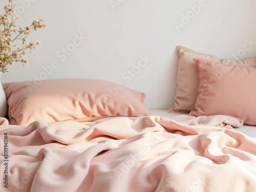 Soft Focus Cozy Bedroom Interior with Natural Light and Minimalist Decor