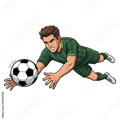 Goalkeeper diving to save ball transparent background. Soccer goalie action isolated