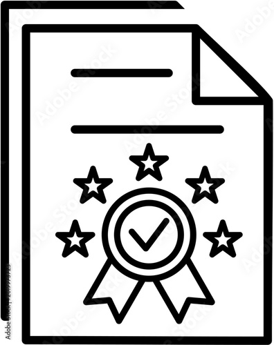 Certified Document Approval Icon with Quality Badge Line Art Illustration