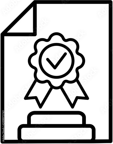 Certified Document Certificate File Line Icon with Quality Badge Symbol