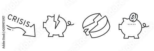 Foto Economic crisis symbols: broken piggy bank and graph icons