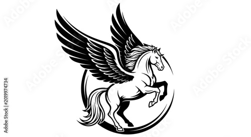 Foto Majestic Pegasus mythical creature with powerful wings in a dynamic pose