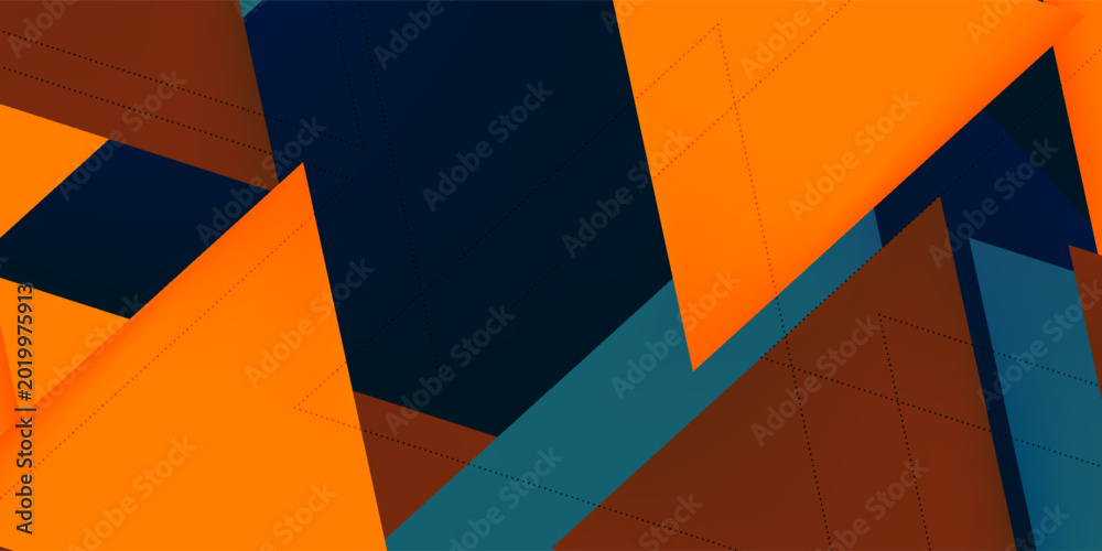Fototapeta premium Abstract geometric background with overlapping triangles in navy blue, teal, and orange. Vector Illustration