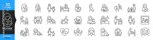 Motherhood Line Icon Set, Mother and Baby Vector Collection, Parenting Outline Icons, Family Care Symbol Pack, Editable Stroke Maternity Icons, Mom Lifestyle Illustration