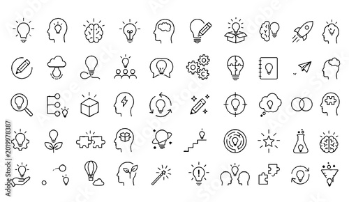 Bilde på lerret Mindfulness and Mental Health Icon Set – Meditation, Brain and Self Care Line Ic