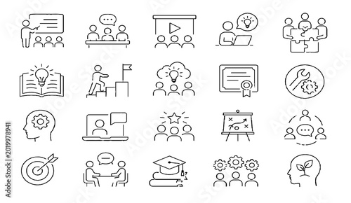 Business Training and Education Icons Set Thin Line Editable Stroke Vector Illustration
