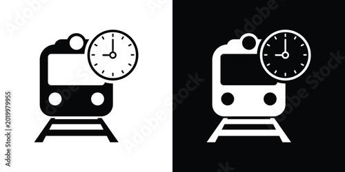 Tableau sur toile Modern icon showing a train with an analog clock