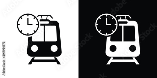 Quadro su tela Modern icon showing a train with an analog clock