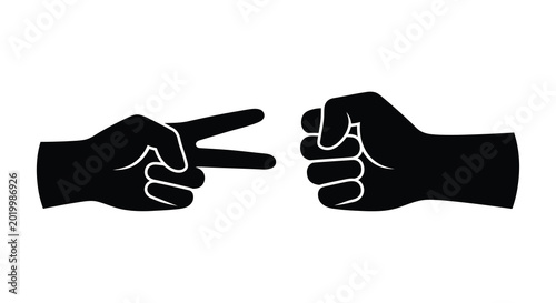 Hands playing rock paper scissors game black silhouette