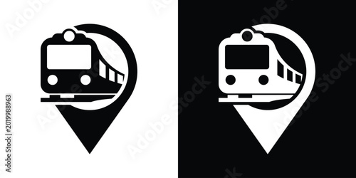 Bild auf Leinwand Train locomotive icon combined with a location pin symbol