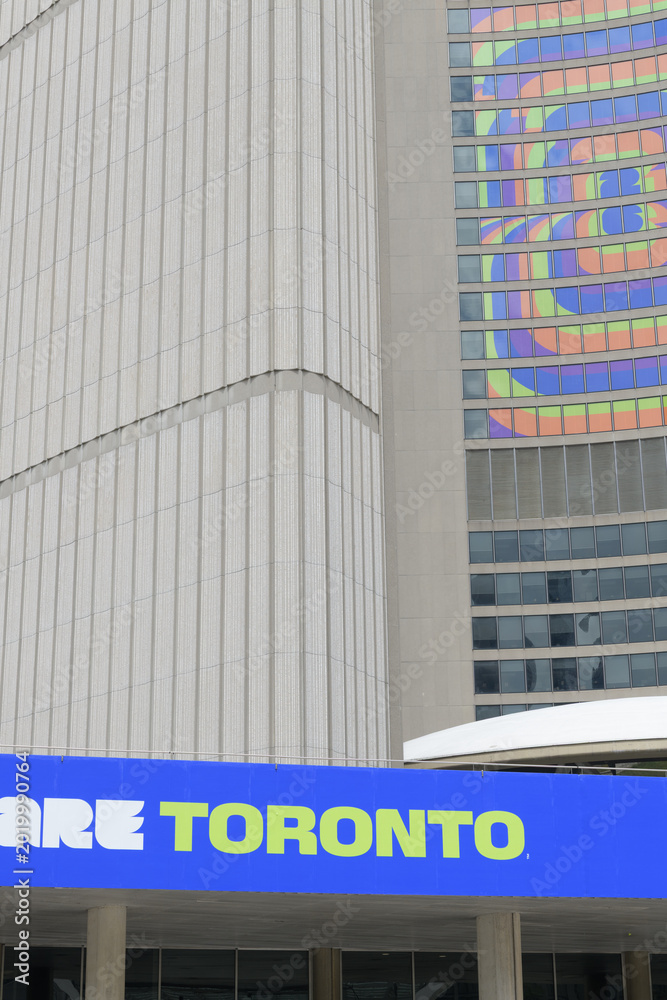 Fototapeta premium FIFA World Cup 2026 tournament branding or host city dressing at Toronto City Hall