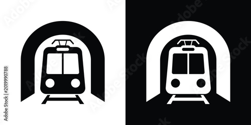 Foto Frontal view of a train emerging from a tunnel