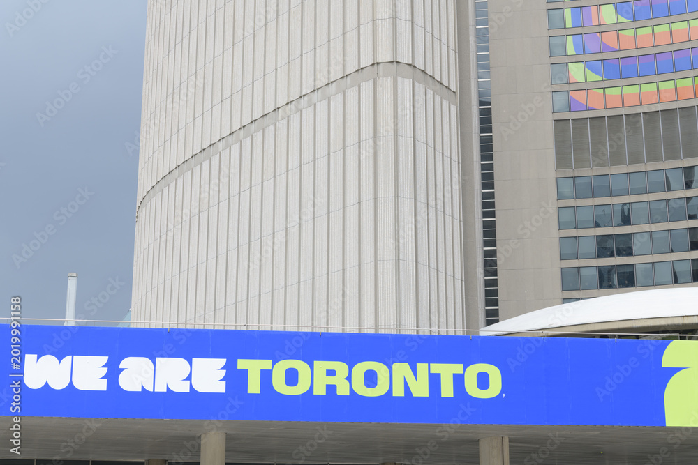 Fototapeta premium FIFA World Cup 2026 tournament branding or host city dressing at Toronto City Hall