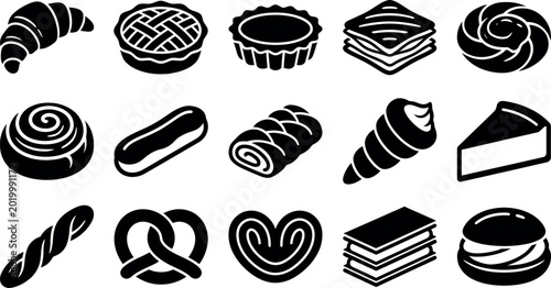 Fotografie Various types of baked goods and desserts icons  sweet food illustrations