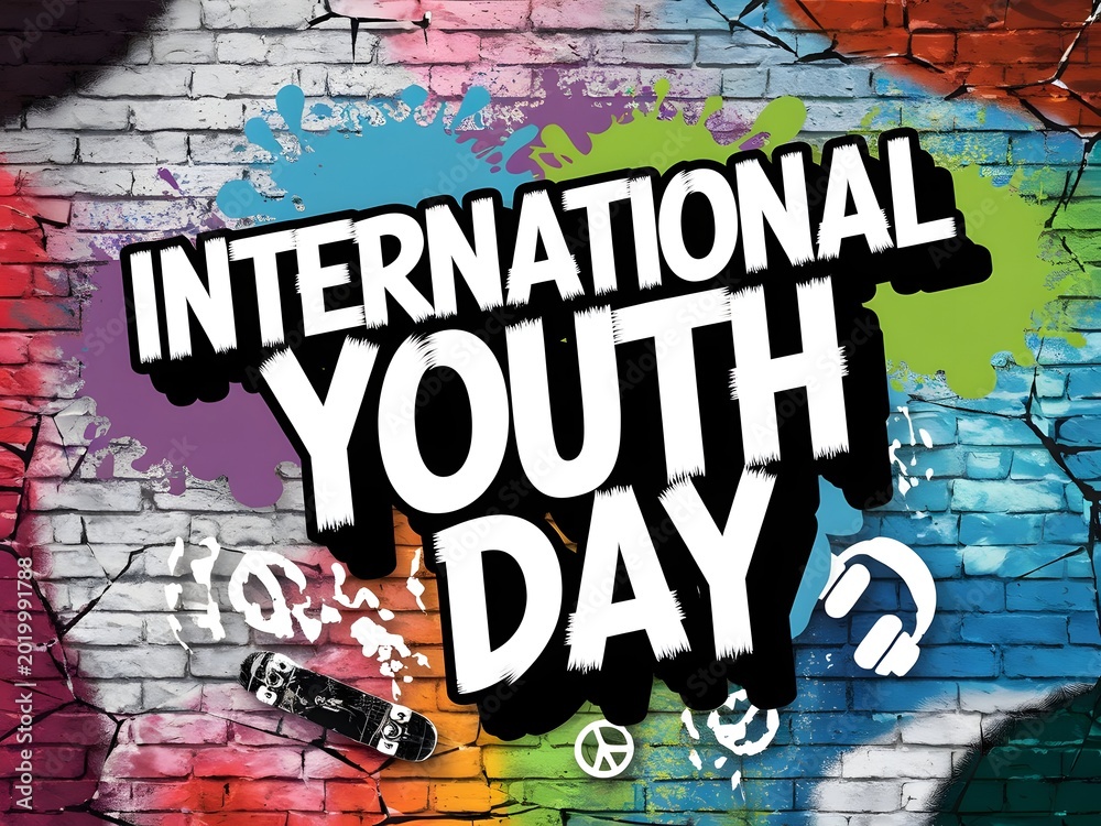 Fototapeta premium Graffiti-inspired International Youth Day typography illustration