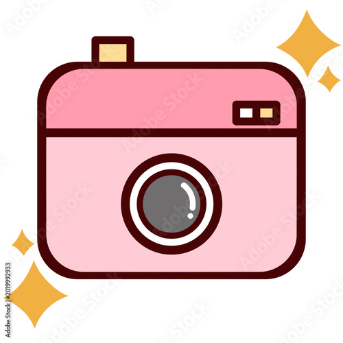Cute Pink Camera Cartoon Icon Illustration