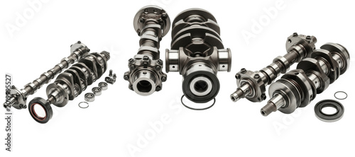 Foto Engine camshafts and crankshaft components with bearings, seals and rings, preci
