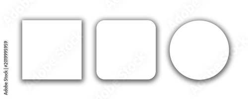White square rounded square and circle shapes isolated on transparent background