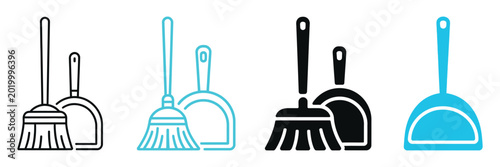 Tableau sur toile Cleaning Tools icon collection, broom and dustpan symbols in clean vector style for housekeeping, hygiene and maintenance service design